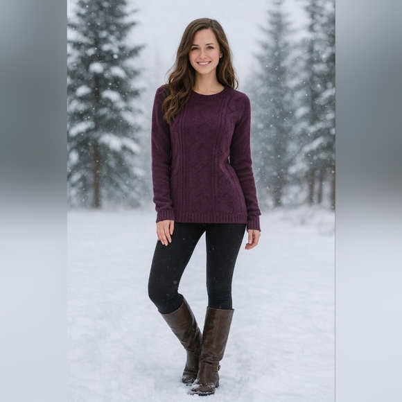 Bobbie Brooks Plum Cable Knit Sweater  Women’s Large  Cozy Winter Knit Vintage - Picture 2 of 8